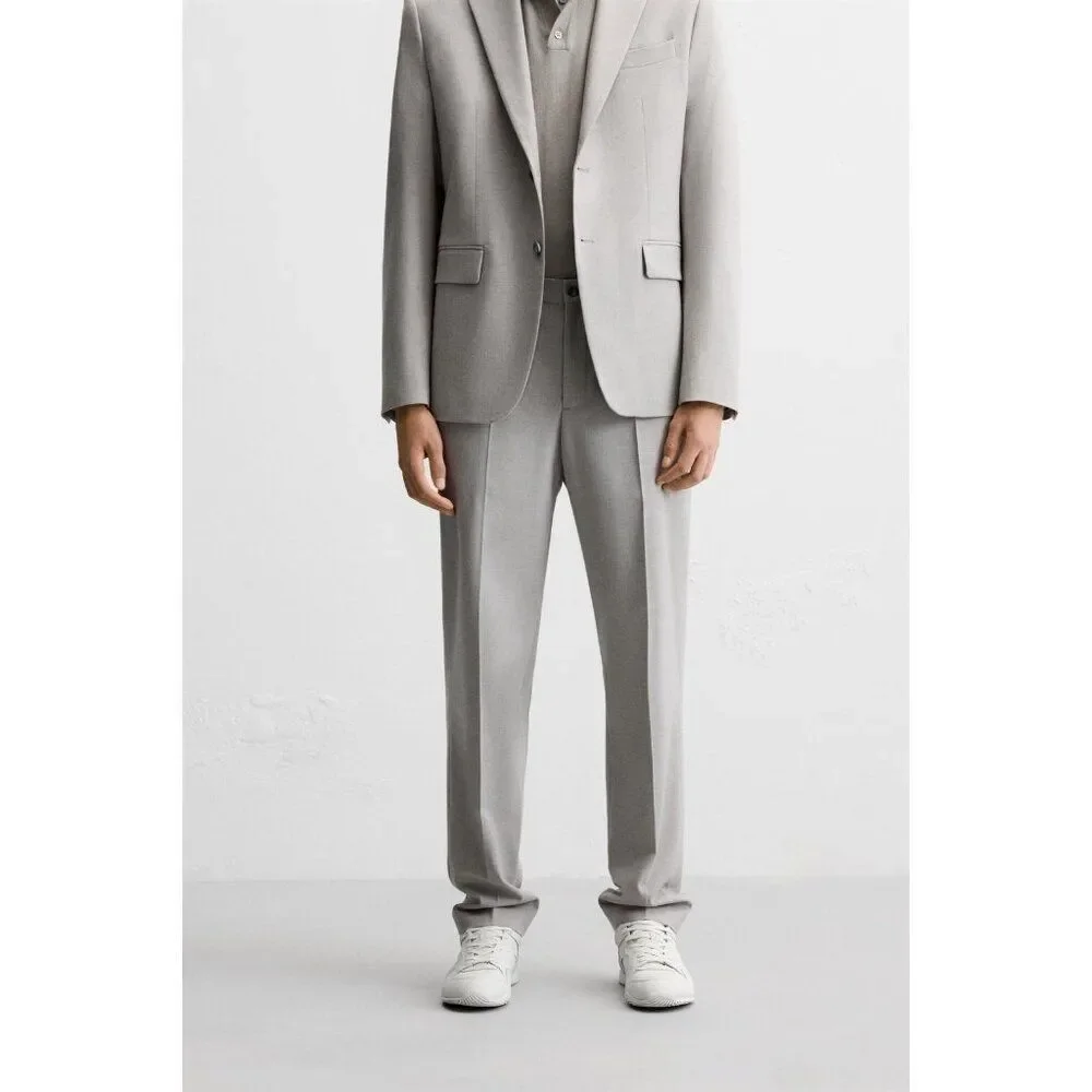 Zara Mens Trouser Pants Size EU 40 US 31 Stone Grey Textured Fabric 5338/252 NWT